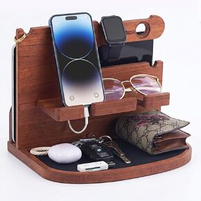 Krismax Wood Phone Docking Station for Men, Husband, Dad.-Nightstand & Desk Organizer-Anniversary Idea from Wife-Wallet, Key Holder,Watch & Essentials in Saudi Arabia