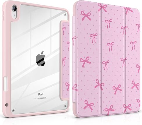Case for iPad A16 11th Generation 11 inch 2025, iPad 10th Generation 10.9 inch 2022 -[Built-in Pencil Holder], Shockproof Clear Hard Back, Trifold Stand, Auto Wake/Sleep, Pink White dot in Kuwait