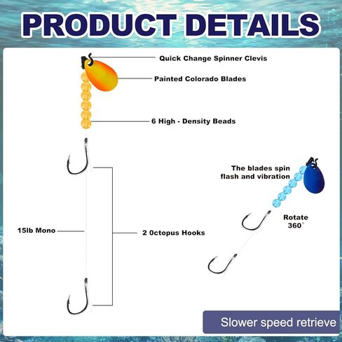 15 حزمة من أدوات الحفارات Walleye مقاس 47 بوصة ووزن 15 رطلًا، مجموعة صنع طعم الصيد أحادية الزاحف، أداة تعويم كولورادو سبينر الأخطبوط السنانير للتصيد في المياه العذبة in Kuwait
