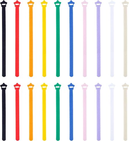 Star-Shape Reusable Adjustable Cable Ties with Hook and Loop - Premium Cord Organizer for Efficient Cable Management (6+8Inch, 40 Pack, Multicolor) in Kuwait