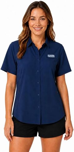 Palmyth Women’s Fishing Shirt Short Sleeve with Zipper Pockets & Mesh Back, Snap Button Shirts UPF 50+ Breathable Quick Dry in Saudi Arabia