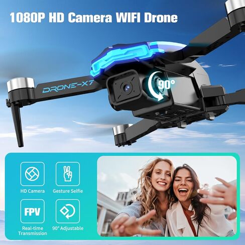 كاميرا بدون طيار بدقة 1080 بكسل للبالغين والأطفال، كاميرا مزدوجة، فيديو مباشر FPV، محرك بدون فرشاة، صورة سيلفي للإيماءات، إقلاع بمفتاح واحد، السفر والخارج، هدية طائرة بدون طيار للمبتدئين in Kuwait