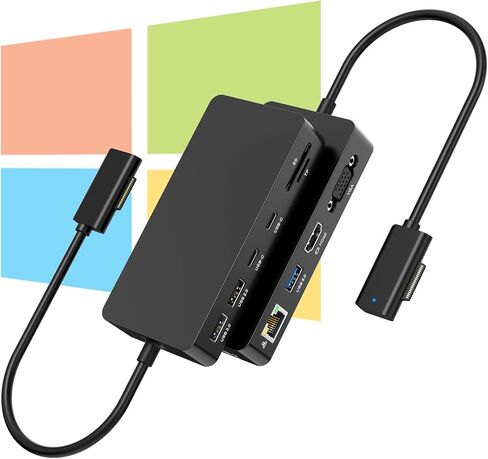 جهاز Surface Dock مزدوج يعرض HDMI+VGA مع محول طاقة، قاعدة تركيب سطحية 11 في 1 لأجهزة Surface Pro 12/11/10/9/8/X/7/6/5/4/3، وSurface Laptop 7/6/5/4/3/2/1، وSurface Book Go Dock in Kuwait