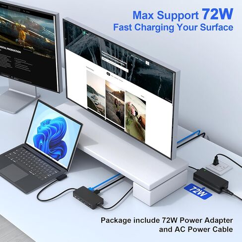 جهاز Surface Dock مزدوج يعرض HDMI+VGA مع محول طاقة، قاعدة تركيب سطحية 11 في 1 لأجهزة Surface Pro 12/11/10/9/8/X/7/6/5/4/3، وSurface Laptop 7/6/5/4/3/2/1، وSurface Book Go Dock in Kuwait