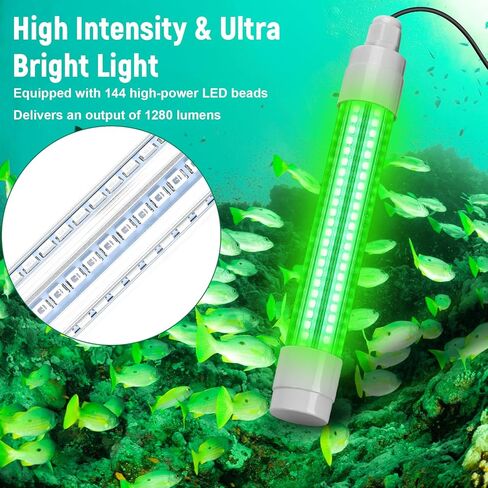 Underwater Green Fishing Light, 12V Brightness IP68 Waterproof LED Underwater Fishing Light for Fish Crappie and Squid Attracting, 1600 lumens for Boats Docks Kayaks Marines (16.4ft) in Kuwait