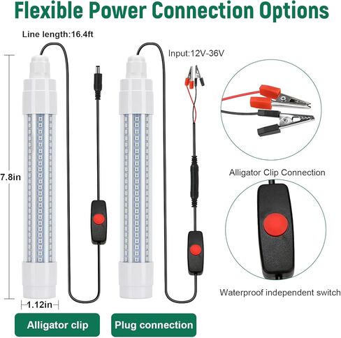 Underwater Green Fishing Light, 12V Brightness IP68 Waterproof LED Underwater Fishing Light for Fish Crappie and Squid Attracting, 1600 lumens for Boats Docks Kayaks Marines (16.4ft) in Kuwait