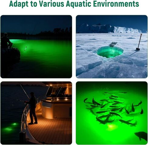 Underwater Green Fishing Light, 12V Brightness IP68 Waterproof LED Underwater Fishing Light for Fish Crappie and Squid Attracting, 1600 lumens for Boats Docks Kayaks Marines (16.4ft) in Kuwait