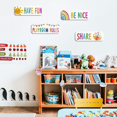 4 Pcs Playroom Sign Kids Playroom Wall Decor Playroom Rules Quotes Sign Be Nice Share Have Fun Wooden Hanging Wall Art Colorful Art Wall Plaque Playroom Decor for Little Boys Girls Bedroom (playroom in Saudi Arabia