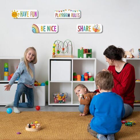4 Pcs Playroom Sign Kids Playroom Wall Decor Playroom Rules Quotes Sign Be Nice Share Have Fun Wooden Hanging Wall Art Colorful Art Wall Plaque Playroom Decor for Little Boys Girls Bedroom (playroom in Saudi Arabia