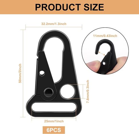 6pcs Metal Tactical Snap Hook 1 Inch Metal Snap Hook Heavy Duty Snaps Hooks Sling Clips Metals Clip Hooks for Paracord Outdoors Bag Backpack Keychain Lanyard Accessories(Black) in Kuwait