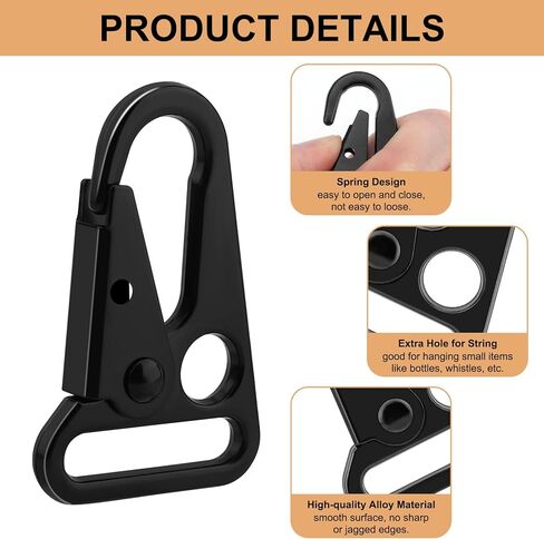 6pcs Metal Tactical Snap Hook 1 Inch Metal Snap Hook Heavy Duty Snaps Hooks Sling Clips Metals Clip Hooks for Paracord Outdoors Bag Backpack Keychain Lanyard Accessories(Black) in Kuwait