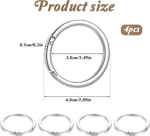4PCS Metal O Ring Round Carabiner 1.89inch Large Silver Key Rings Heavy Duty Keychain Flat Spring O-Ring Keysring Clip for Purse Strap Handbag Key Chain Hooks Accessoriess in Kuwait