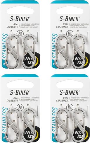 حلقة تسلق مزدوجة من الفولاذ المقاوم للصدأ من Nite Ize S-Biner - مشبك حلقة تسلق مزدوج متعدد الأغراض - رائع لمستلزمات التخييم وأساسيات المشي لمسافات طويلة - حامل مفاتيح آمن - مقاس 1، فولاذ مقاوم للصدأ (4 عبوات) in Kuwait