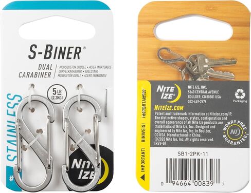 حلقة تسلق مزدوجة من الفولاذ المقاوم للصدأ من Nite Ize S-Biner - مشبك حلقة تسلق مزدوج متعدد الأغراض - رائع لمستلزمات التخييم وأساسيات المشي لمسافات طويلة - حامل مفاتيح آمن - مقاس 1، فولاذ مقاوم للصدأ (4 عبوات) in Kuwait