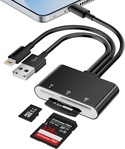 قارئ بطاقات XD، قارئ بطاقات SD 3 في 1 لهواتف iPhone، محول بطاقات SD/TF/XD مع Lightning/USB C/USB A، قارئ بطاقات صور XD لأجهزة iPhone 17/16/15/14/13/12، iPad، Android، الكمبيوتر الشخصي، التوصيل والتشغيل in Kuwait