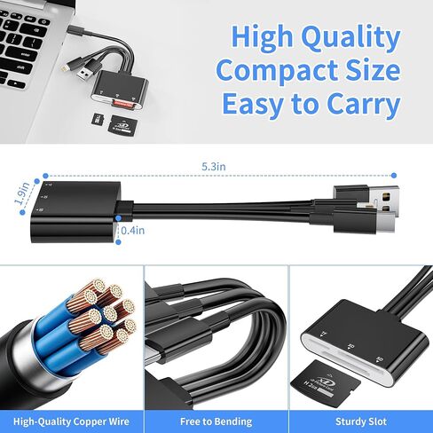 قارئ بطاقات XD، قارئ بطاقات SD 3 في 1 لهواتف iPhone، محول بطاقات SD/TF/XD مع Lightning/USB C/USB A، قارئ بطاقات صور XD لأجهزة iPhone 17/16/15/14/13/12، iPad، Android، الكمبيوتر الشخصي، التوصيل والتشغيل in Kuwait
