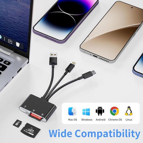 قارئ بطاقات XD، قارئ بطاقات SD 3 في 1 لهواتف iPhone، محول بطاقات SD/TF/XD مع Lightning/USB C/USB A، قارئ بطاقات صور XD لأجهزة iPhone 17/16/15/14/13/12، iPad، Android، الكمبيوتر الشخصي، التوصيل والتشغيل in Kuwait