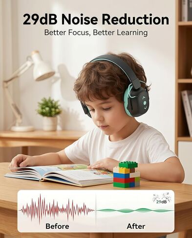 Kids Bluetooth 6.0 Safety Earmuff for Kids, 29dB SNR Noise Cancelling Headphones with 94dB Lock Noise Reduction, 80H Playtime, Hearing Protection for Autism, Travel, Monster Jam, Black in Kuwait