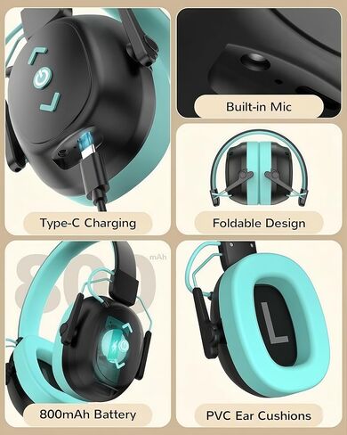 Kids Bluetooth 6.0 Safety Earmuff for Kids, 29dB SNR Noise Cancelling Headphones with 94dB Lock Noise Reduction, 80H Playtime, Hearing Protection for Autism, Travel, Monster Jam, Black in Kuwait