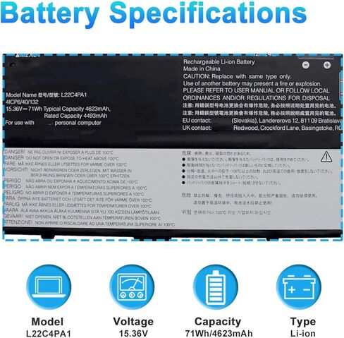 استبدال بطارية L22C4PA1 L22M4PA1 SB11K38965 لجهاز Lenovo Yoga 7 14ARP8 14IRL8 16IRL8 16ARP8 Yoga 7 2 في 1 14IML9 14AHP9 16IML9 16AHP9 Series L22D4PA1 71Wh 4623mAh 4-Cell in Kuwait