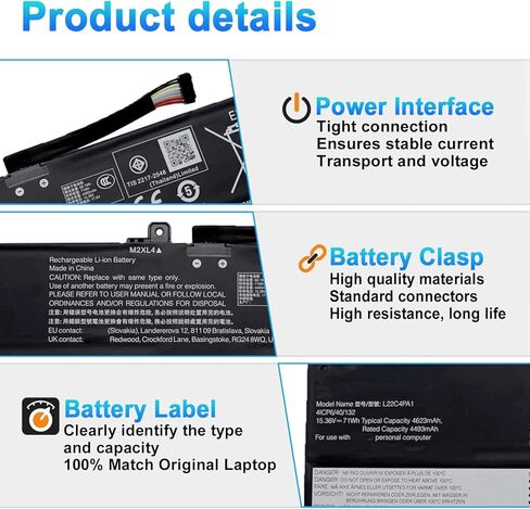 استبدال بطارية L22C4PA1 L22M4PA1 SB11K38965 لجهاز Lenovo Yoga 7 14ARP8 14IRL8 16IRL8 16ARP8 Yoga 7 2 في 1 14IML9 14AHP9 16IML9 16AHP9 Series L22D4PA1 71Wh 4623mAh 4-Cell in Kuwait