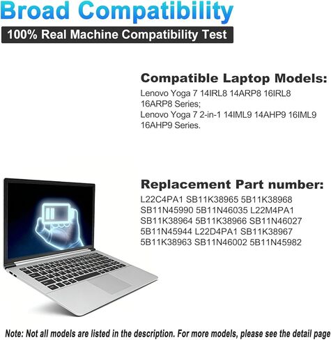 استبدال بطارية L22C4PA1 L22M4PA1 SB11K38965 لجهاز Lenovo Yoga 7 14ARP8 14IRL8 16IRL8 16ARP8 Yoga 7 2 في 1 14IML9 14AHP9 16IML9 16AHP9 Series L22D4PA1 71Wh 4623mAh 4-Cell in Kuwait