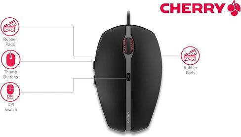 ماوس Cherry GENTIX 4K USB بصري 3600 نقطة في البوصة يمكن استخدامه بكلتا اليدين، أسود (متجدد) in Kuwait