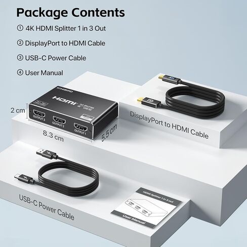 منفذ عرض KiWiBiRD إلى HDMI Splitter 1 في 3 مخرج، محول شاشة ثلاثي 4K DP إلى HDMI، يدعم وضع المرآة 2160p 1440p 1080p HDCP، متوافق مع شاشات TV Box Gaming PC Laptop PS5 PS4 in Kuwait