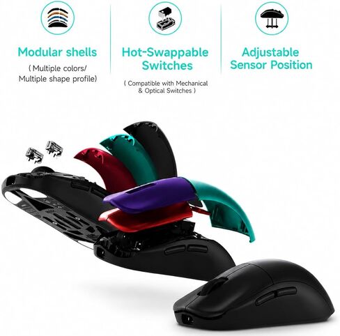 ماوس الألعاب اللاسلكي PWNAGE Ultra Custom Pro Symm 3 - موضع مستشعر قابل للتعديل، مفاتيح ميكانيكية وبصرية قابلة للتبديل السريع، نظام شكل معياري، استطلاع 8K، خفيف الوزن 50 جرام - أبيض in Kuwait