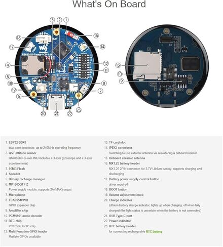 waveshare ESP32-S3 1.46inch Round Display Development Board with Protective Cover Glass 412×412 Resolution 16.7M Color Capacitive Touch IPS Display Panel Onboard Speaker and Microphone in Kuwait