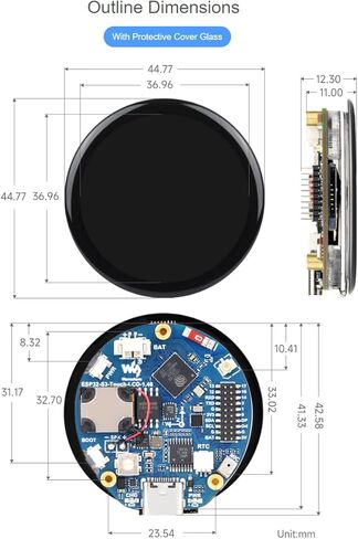 waveshare ESP32-S3 1.46inch Round Display Development Board with Protective Cover Glass 412×412 Resolution 16.7M Color Capacitive Touch IPS Display Panel Onboard Speaker and Microphone in Kuwait