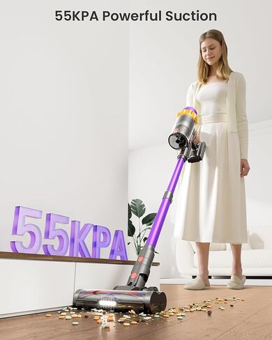 Cordless Vacuum Cleaner, 550W 45KPA 70 Mins Vacuum Cleaners for Home, Self-Standing Cordless Vacuum with Charging Dock Station, LED Display, Upgraded Anti-Tangle Stick Vacuum for Pet Hair/Carpet/Floor in Saudi Arabia