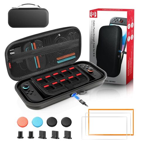 Auarte [الشحن الداخلي] حقيبة حمل Switch 2 لوحدة تحكم Nintendo Switch 2 2025 / Switch Original/Switch OLED، حقيبة حمل رفيعة للسفر لملحقات Switch 2 مع 10 وحدات تخزين لبطاقات الألعاب (أسود - 23 في 1) in Kuwait