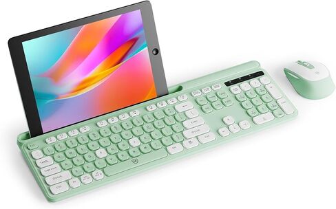 Wireless Keyboard and Mouse Combo for Windows & Mac OS, Full-Size Keyboard and Mouse Colorful with USB Receiver&Phone Cradle for Laptop Computer MacBook, GreenWhite in Kuwait