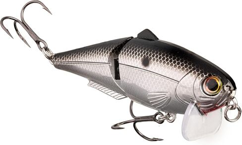 Strike King (HCWS2-428) Wake Shad Fishing Lure, Single Jointed Swimming Topwater Wakebait, 1-Ounce, Size 2 Treble Hooks, Mirage Chrome Black in Kuwait