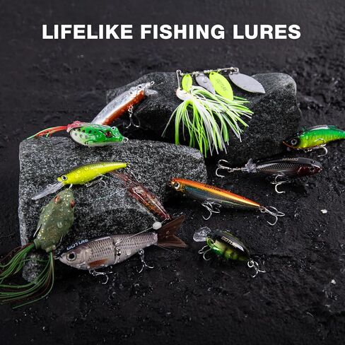 Goture Fishing Lures Kit, 18PCS Hard/Soft Bait Set with Glide Bait,Crankbaits,Minnows,Pencil Lure,Popper,Plopper,VIB,Spinnerbaits,Frog Lure,Shrimp Lures for Freshwater Saltwater Bass Trout Fishing in Kuwait