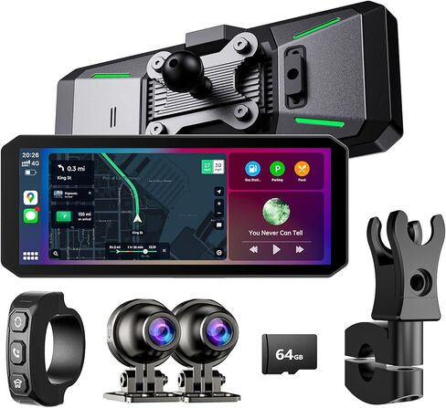 YESOK MT7 7" Motorcycle Dash Cam Front and Rear with TPMS Tire Sensor, Dual 1080P Motorcycle Camera, Wireless CarPlay & Android Auto, IP67 Waterproof, 5G Wi-Fi, 64GB Card Included, Night Vision in Saudi Arabia