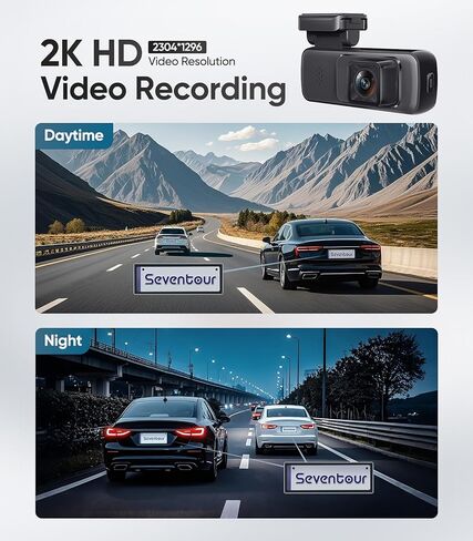 Seventour Mini 2K Dash Cam Front Cam for Cars، كاميرا Dash Cam للسيارات، Dashcam WiFi مدمج مع التحكم في التطبيق، زاوية واسعة 170 درجة، WDR، وضع وقوف السيارات 24 ساعة، رؤية ليلية، مستشعر G، يتضمن بطاقة 32 جيجابايت in Kuwait