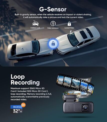 Seventour Mini 2K Dash Cam Front Cam for Cars، كاميرا Dash Cam للسيارات، Dashcam WiFi مدمج مع التحكم في التطبيق، زاوية واسعة 170 درجة، WDR، وضع وقوف السيارات 24 ساعة، رؤية ليلية، مستشعر G، يتضمن بطاقة 32 جيجابايت in Kuwait