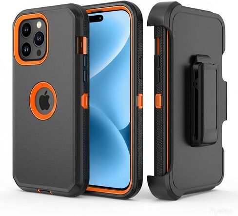 Phone Case for iPhone 15 Pro Max Case,Heavy Duty Hard Shockproof Armor Protector Case Cover with Belt Clip Holster for Apple iPhone 15 Pro Max 6.7 5G 2023 Phone Case (Black) in Kuwait