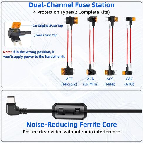 Dash Cam Hardwire Kit USB C, 12V-24V to 5V Type C Hardwire Kit with LED Voltmeter, 4-Level Adjustable Low Voltage Protection, 3-Lead Power Cable for Dash Camera Parking Mode & Continuous Recording in Kuwait