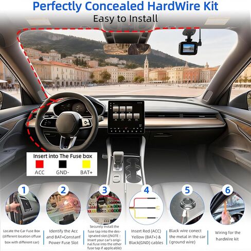 Dash Cam Hardwire Kit USB C, 12V-24V to 5V Type C Hardwire Kit with LED Voltmeter, 4-Level Adjustable Low Voltage Protection, 3-Lead Power Cable for Dash Camera Parking Mode & Continuous Recording in Kuwait