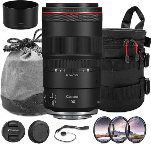 Canon RF 100mm f/2.8L Macro هي حزمة عدسات USM | ماكرو برايم احترافي من السلسلة L مع تكبير 1.4X وتثبيت الصورة الهجين والتركيز البؤري التلقائي USM السريع | رائعة للصور الشخصية + مجموعة الفلاتر + المزيد in Kuwait