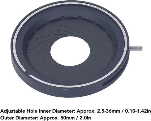 Adjustable Iris Aperture Diaphragm, 2.5‑36mm Optical Diaphragm with 14 Blades, Aluminum Alloy Iris Lens for Microscopy and Imaging Systems, OD 50mm Thickness 6mm in Kuwait