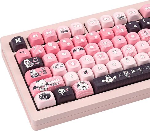 TICKTYPE MOA Profile Keycaps Black Purple Cute Halloween Theme Keycap-PBT Keycaps مجموعة مفاتيح التسامي 5 جوانب، مجموعة أغطية مفاتيح مخصصة 129 مفتاحًا للوحة المفاتيح الميكانيكية 61/64/75/84/87/104/108 تخطيط in Kuwait