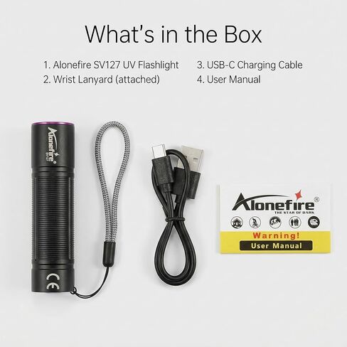 ALONEFIRE SV127 Mini 365nm UV Light USB-C Rechargeable Blacklight Pet Urine Detector Money Scorpion Detection with Built-in Battery in Saudi Arabia