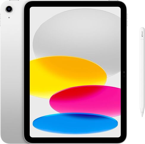 Apple iPad 11 بوصة: شريحة A16، طراز 11 بوصة، شاشة Retina سائلة، 128 جيجابايت، Wi-Fi 6، كاميرا أمامية 12 ميجابكسل/12 ميجابكسل، معرف اللمس، عمر البطارية طوال اليوم - فضي مع قلم Apple (USB-C) in Kuwait