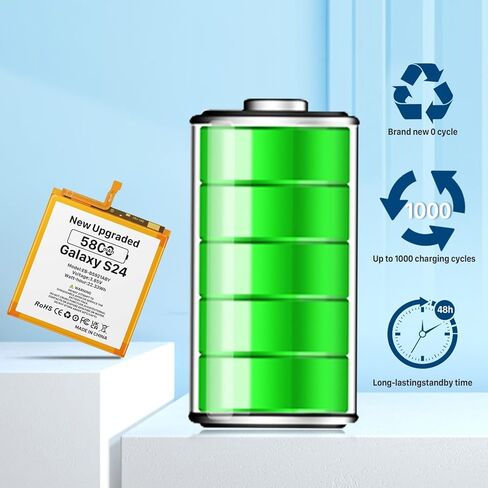 بطارية SHENMZ Galaxy S24، 2026 مطورة جديدة، 5800 مللي أمبير في الساعة EB-BS921ABY EB-BS922ABY بطارية ليثيوم أيون متوافقة مع سلسلة Samsung Galaxy S24 5G SM-S921U/U1/W/B/E/N، مع مجموعة أدوات لاصقة in Kuwait