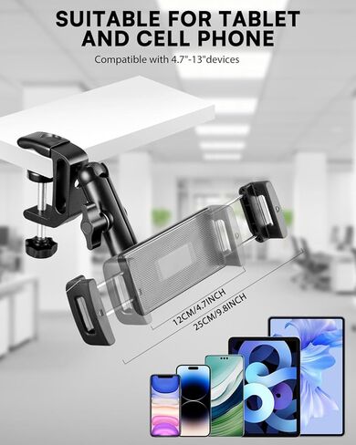 حامل SH ipad للمكتب، حامل كمبيوتر لوحي للمكتب، حامل كمبيوتر لوحي للمطبخ، حامل ذراع من سبائك الألومنيوم قابل للتعديل 360 درجة للعمل، مكالمات الفيديو، السرير، متوافق مع iPad 4.7"-13"، iPhone، القارئ الإلكتروني in Kuwait