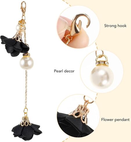 IMIKEYA Crystal Phone Lanyard Black Beaded Phone Bracelet Strap, Non-slip Flower Hand Wrist Strap for Cell Charm Decoration, Short String Accessory in Kuwait